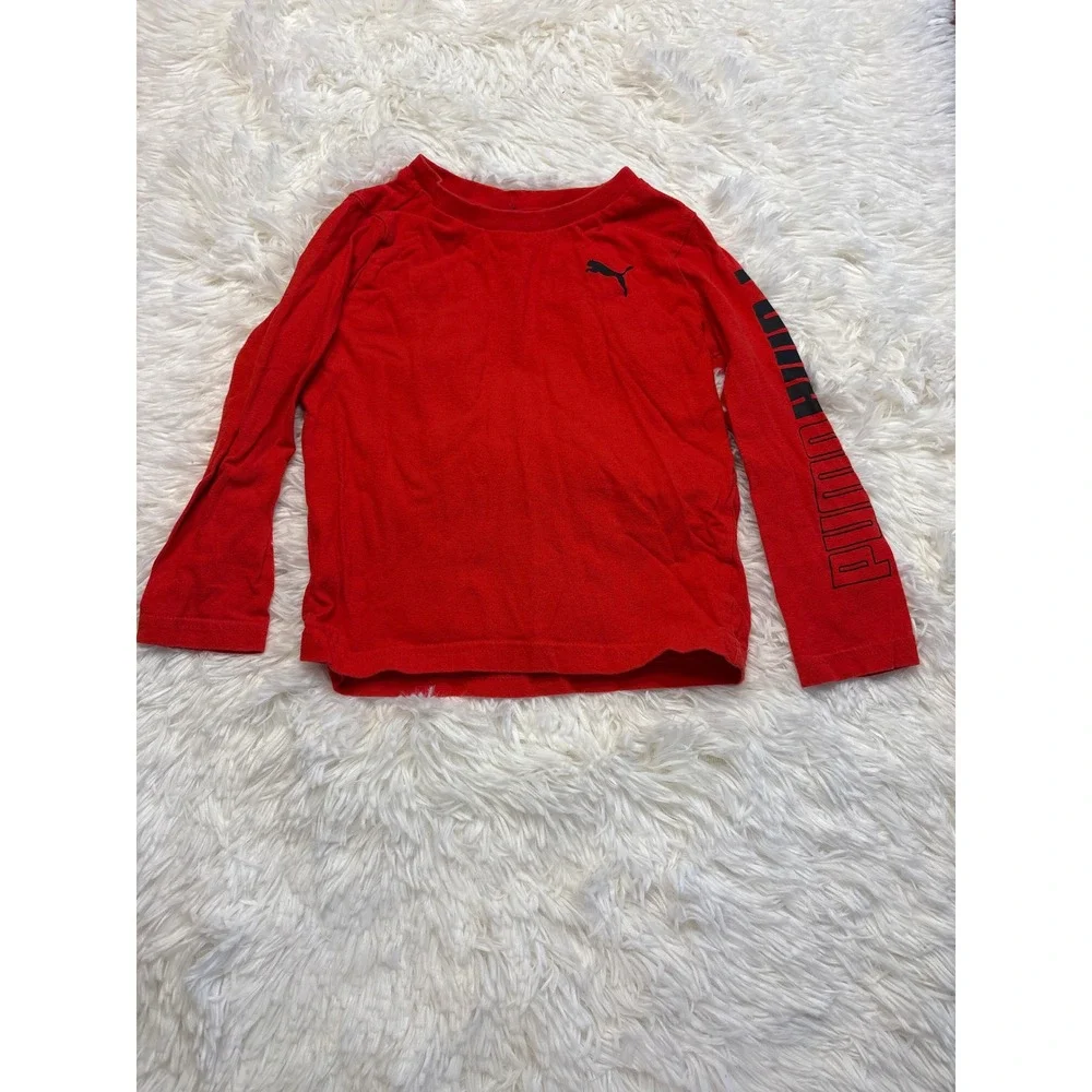 Puma Kids 3 Piece Set Sherpa Fleece Vest Red Long Sleeve Shirt Grey Joggers 3T